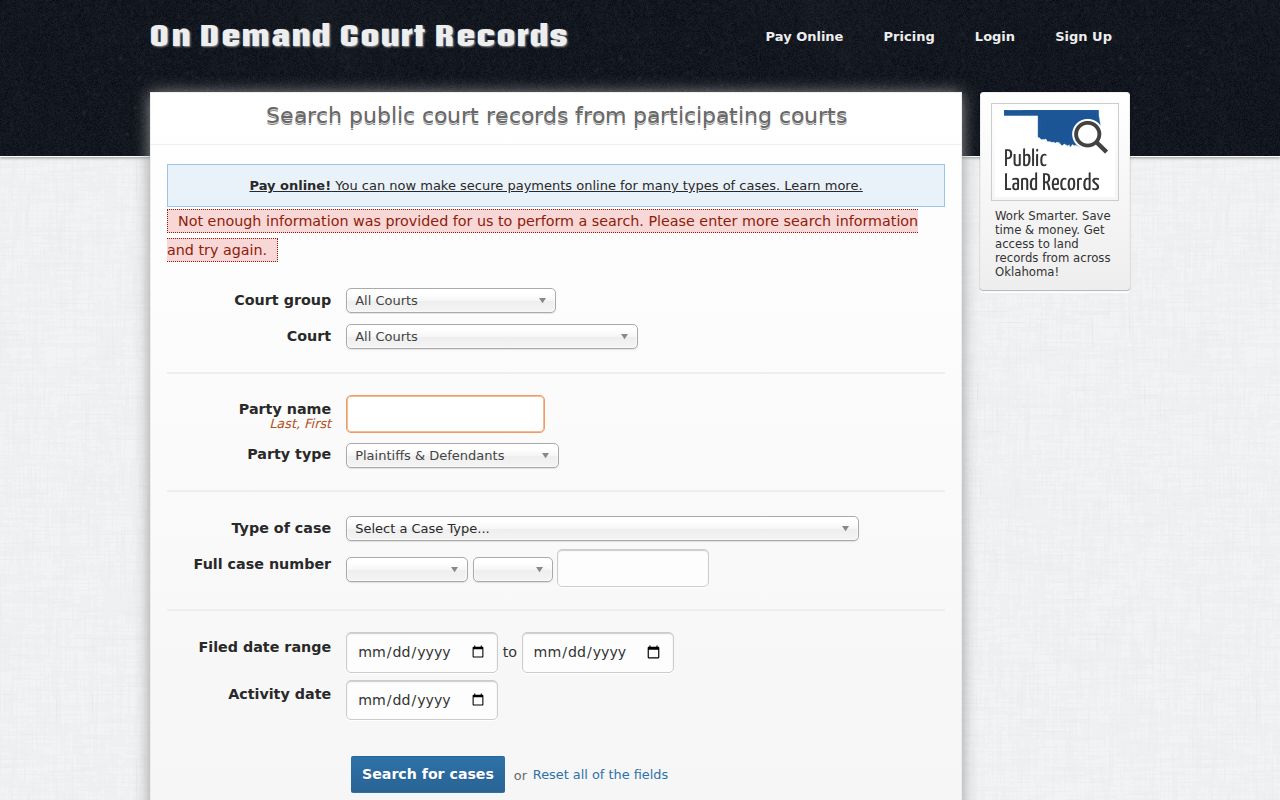 Murray County warrant search ODCR search fields